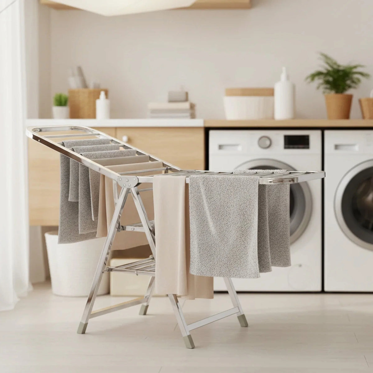 Étendoir à linge pliable inox – ailes grande capacité