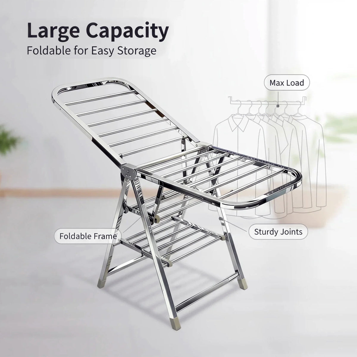 Étendoir à linge pliable inox – ailes grande capacité