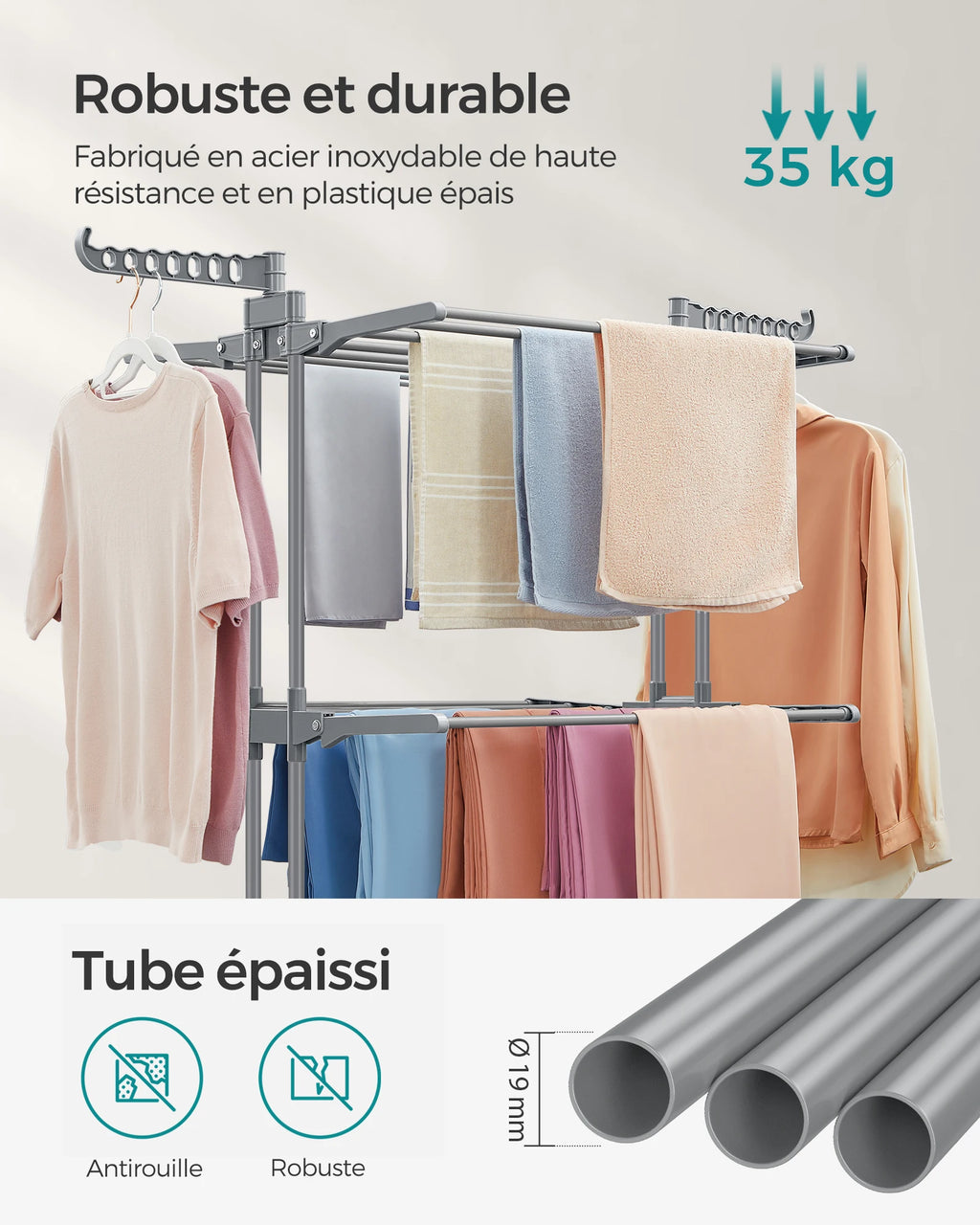 Étendoir tour pliable 4 niveaux à roulettes
