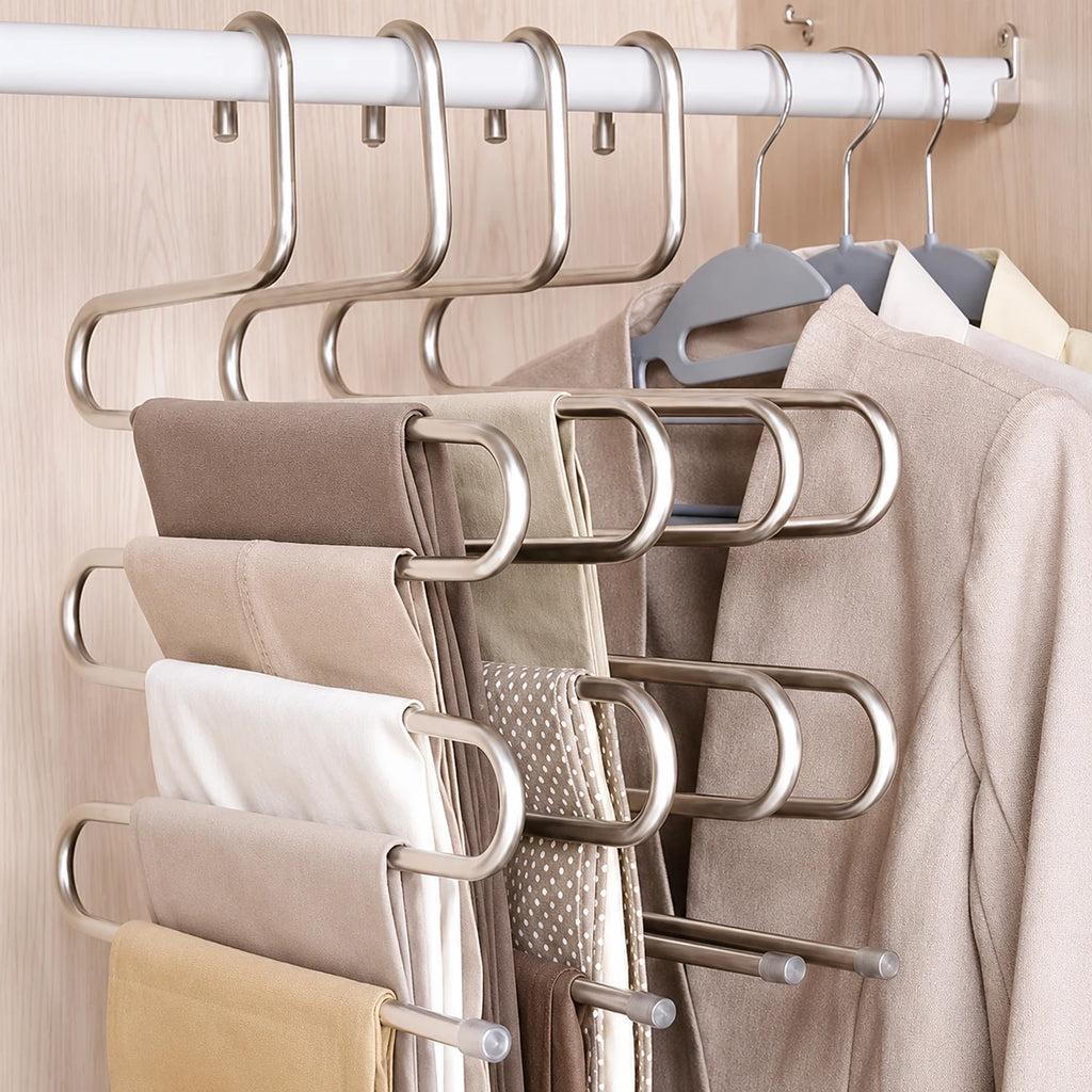 Cintres multi-niveaux 5 couches aluminium rangement pantalon et hauts