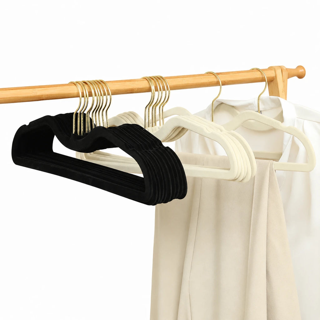 Cintres col court velours antidérapants lot de 10 ou 20 beige noir