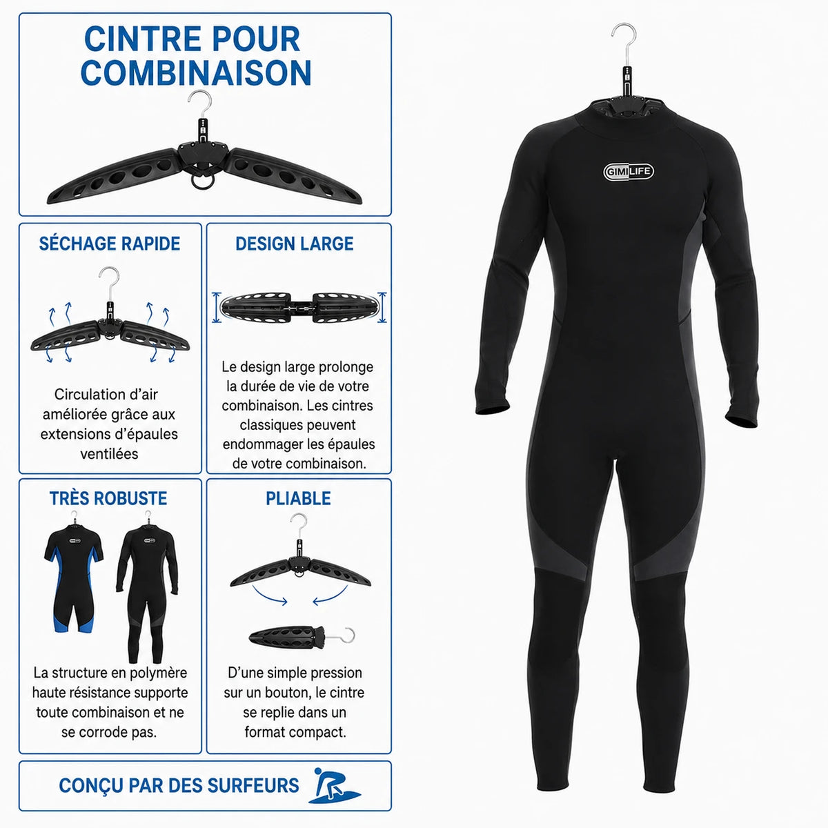 Cintre combinaison néoprène plongée surf séchage vêtements mouillés