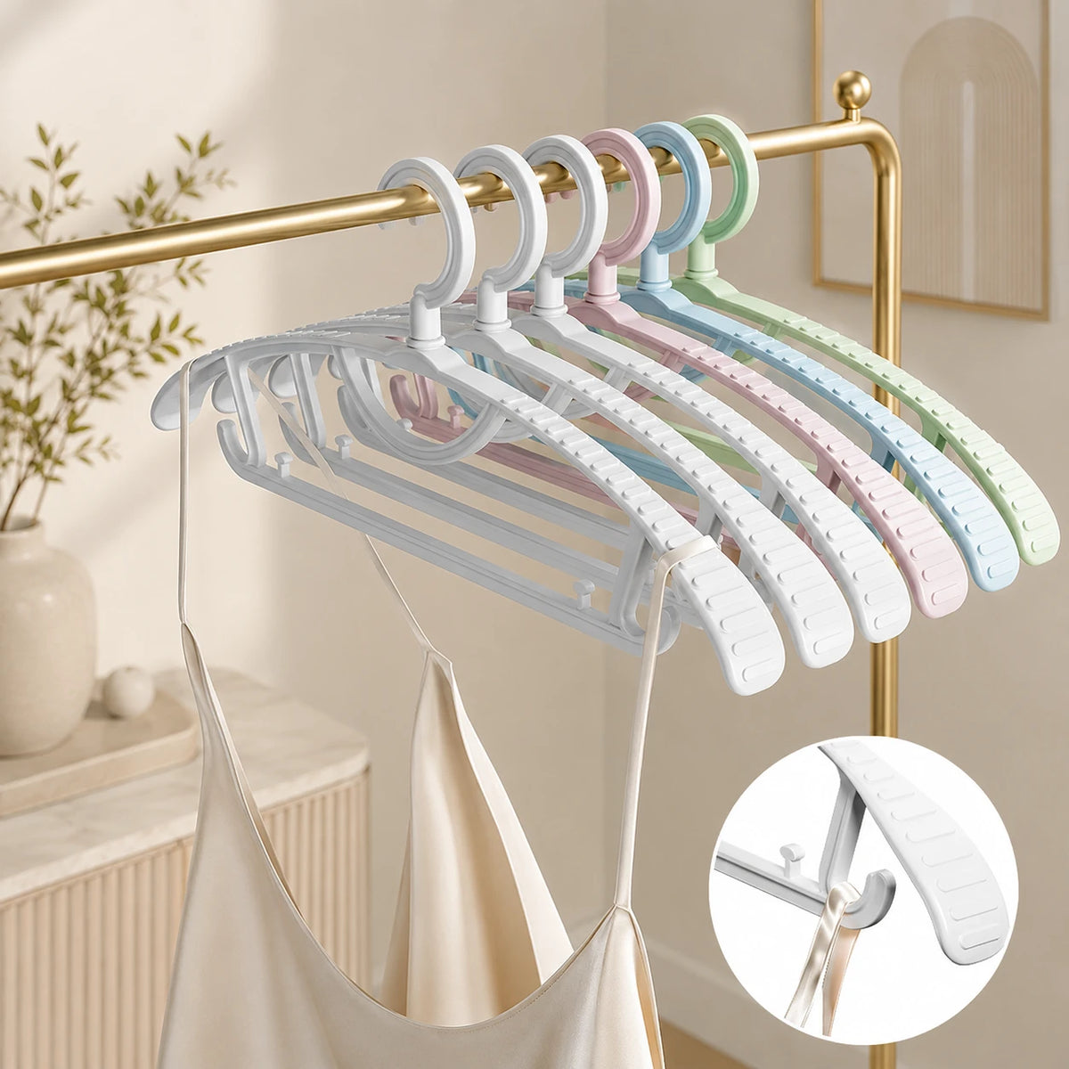 Cintres larges épaules crochet rotatif lot de 10 blanc vert beige bleu