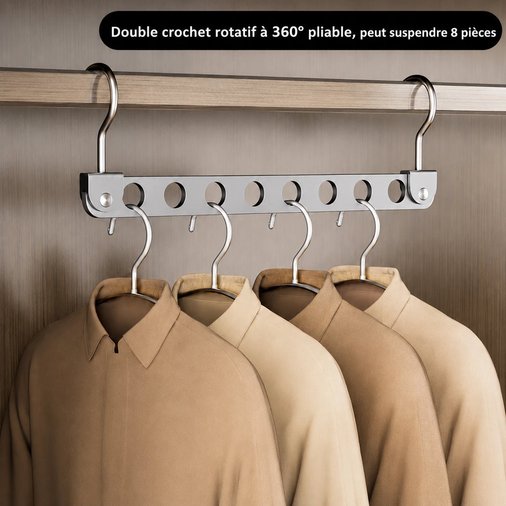 Cintres support pivotant 8 crochets pliable gain de place armoire
