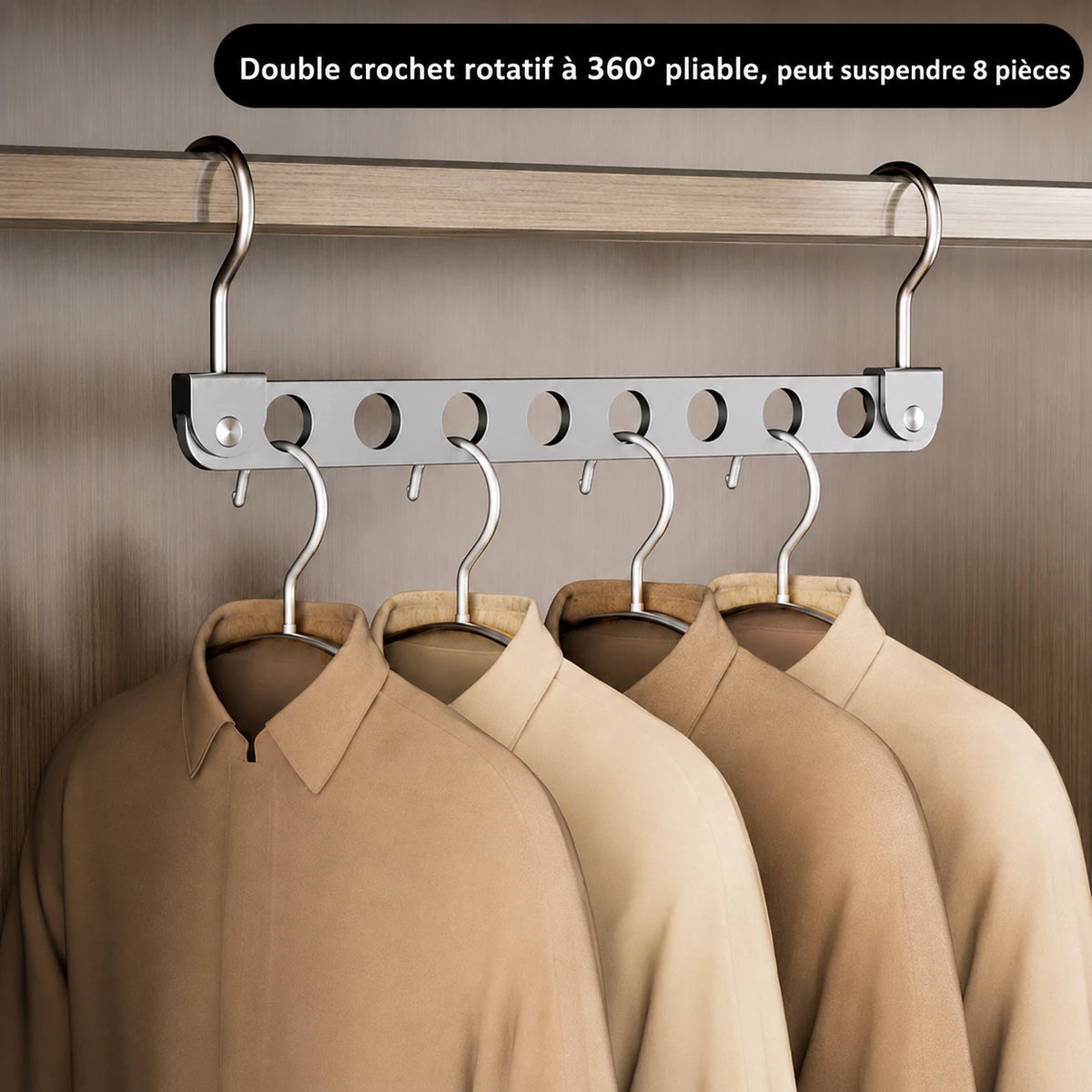 Cintres support pivotant 8 crochets pliable gain de place armoire