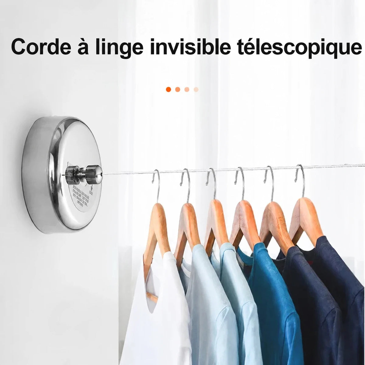 Corde à linge acier inoxydable murale — vue détaillée