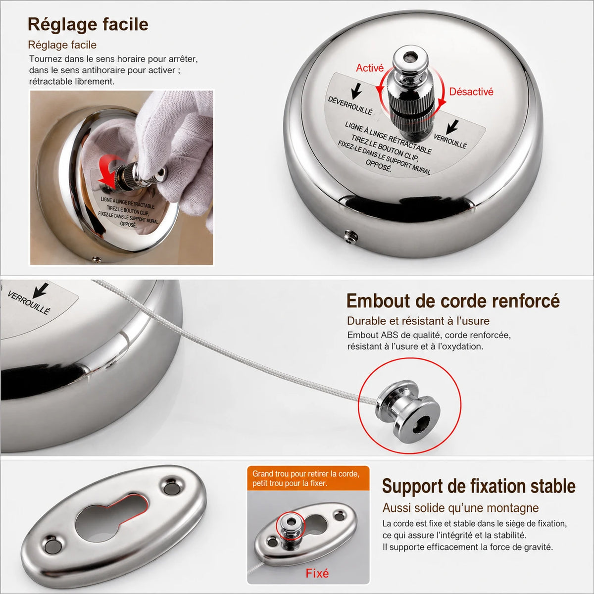 Corde à linge acier inoxydable murale — vue 7
