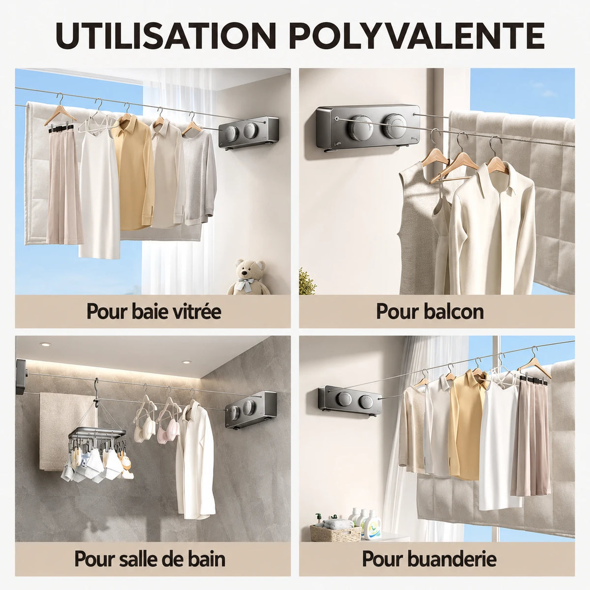 Corde à linge compacte double fil — vue 3