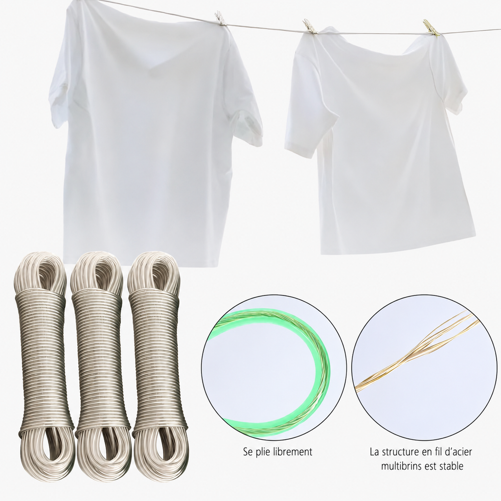 Corde à linge en acier gainé PVC extérieur