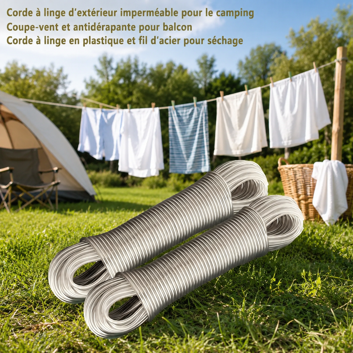 Corde à linge acier PVC extérieur — vue détaillée