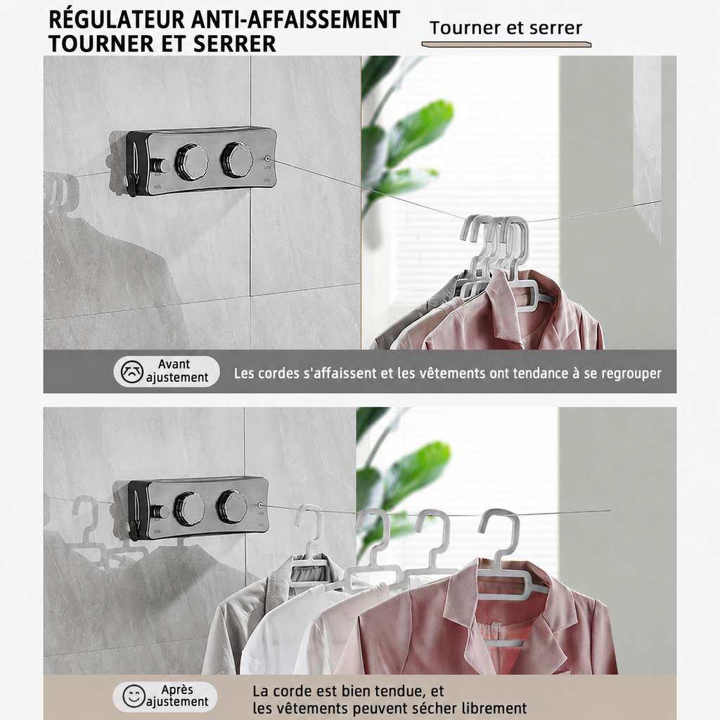 Corde à linge orientable murale — vue détaillée