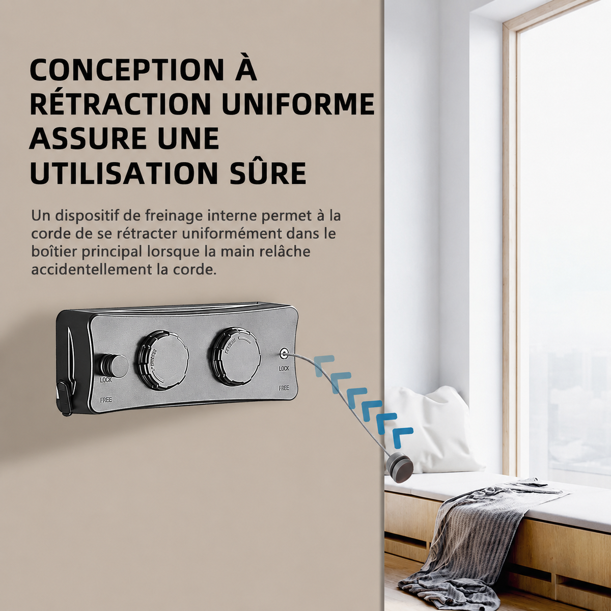 Corde à linge orientable murale rétractable double fil