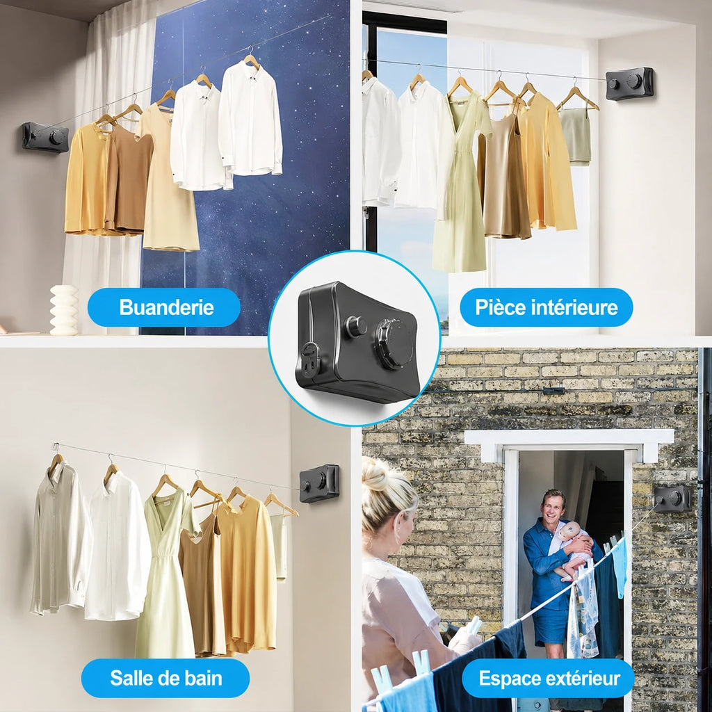 Corde à linge orientable simple fil — vue détaillée
