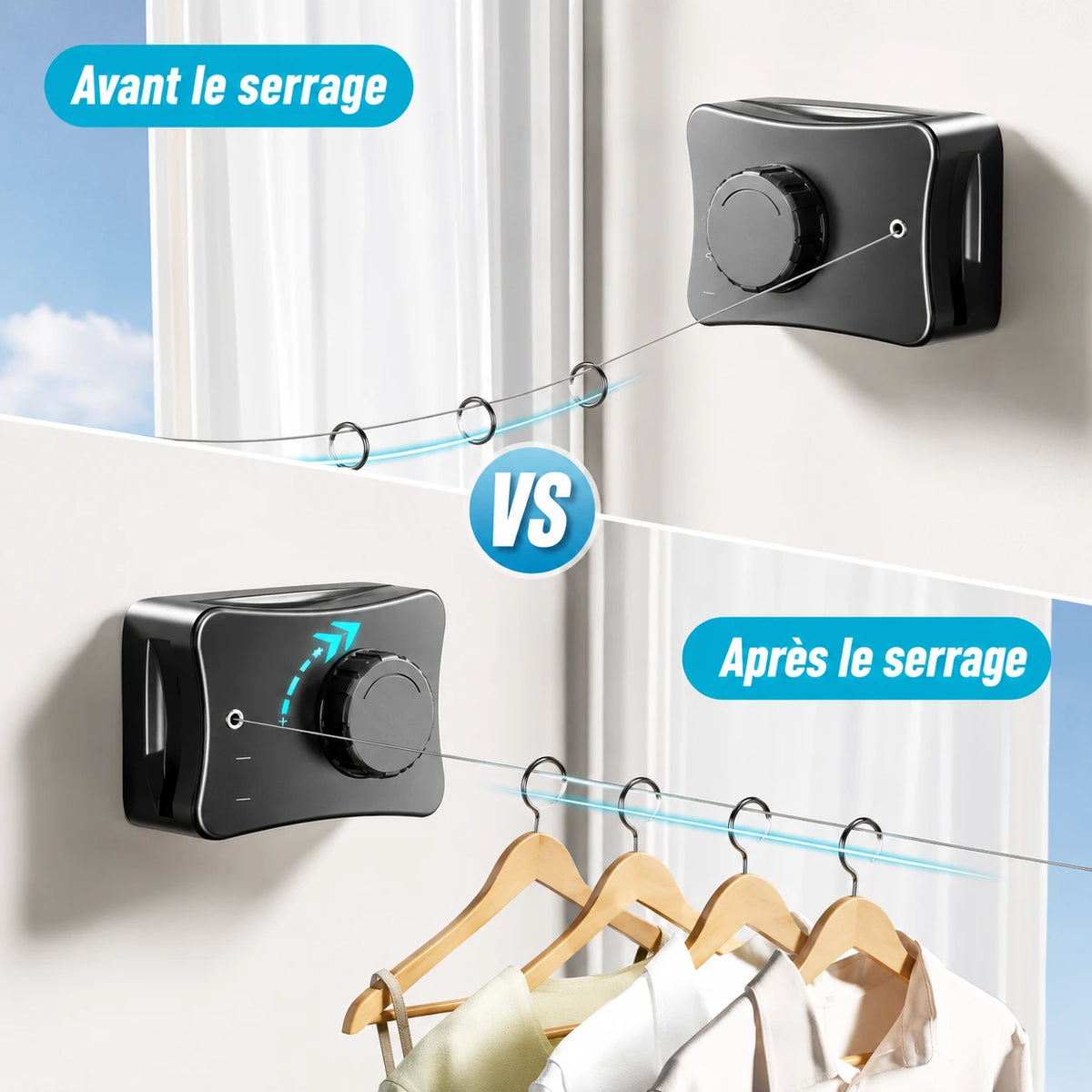 Corde à linge orientable simple fil — vue 3