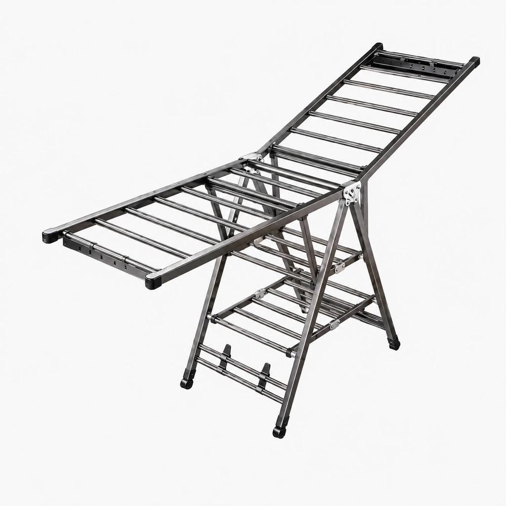 Étendoir à linge pliable sur pied ailes inclinables roulettes