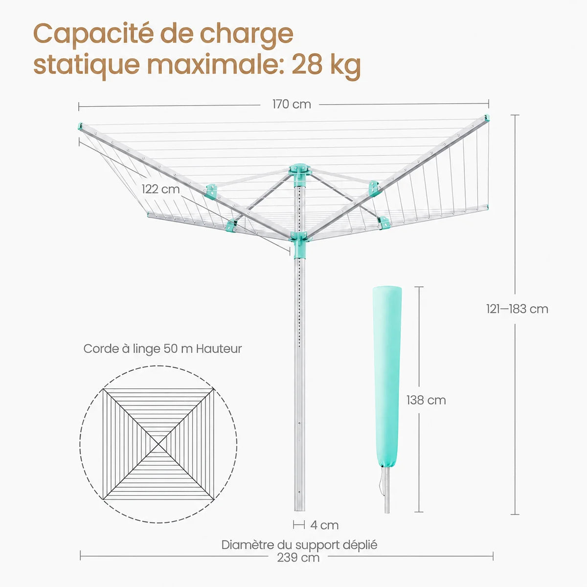 Étendoir parapluie extérieur 60m — vue 4