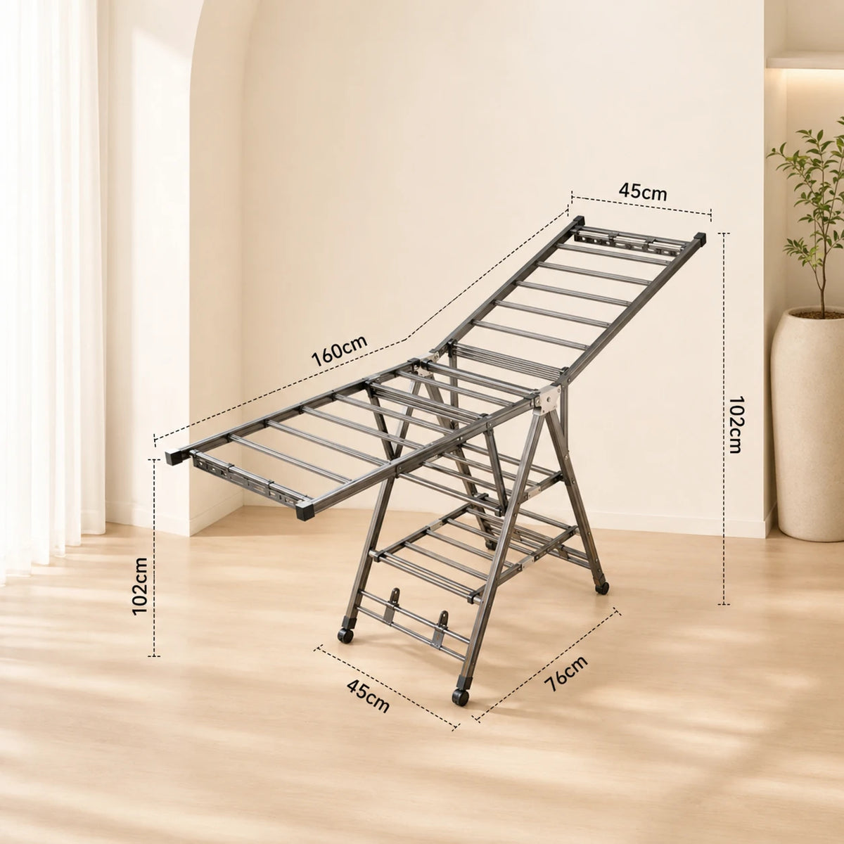 Étendoir pliable ailes inclinables roulettes — vue 6