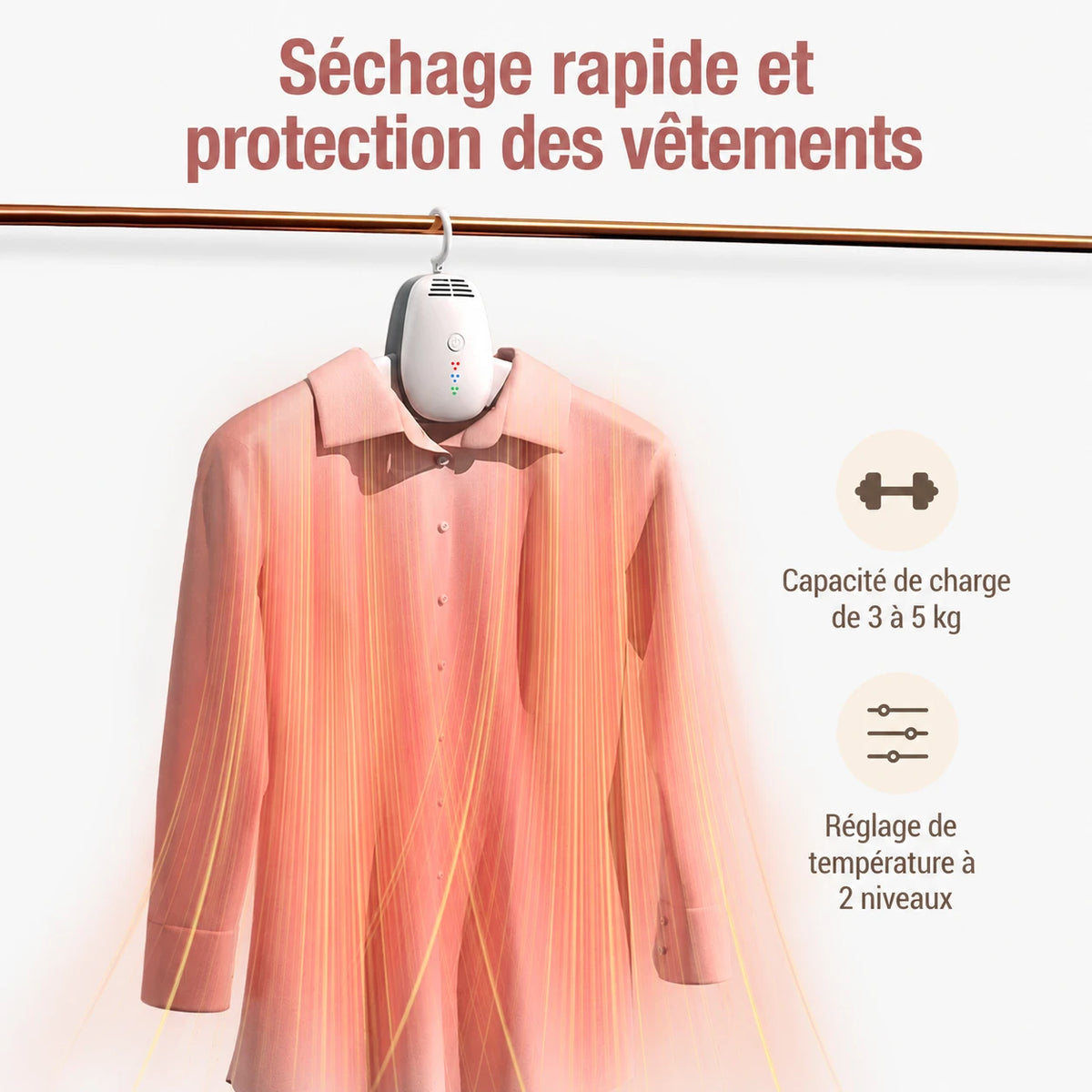 Étendoir chauffant suspendu UV cintre — vue détaillée