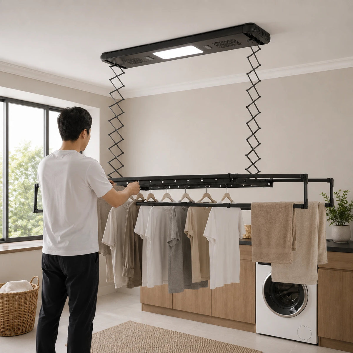 Étendoir plafond électrique LED — vue détaillée