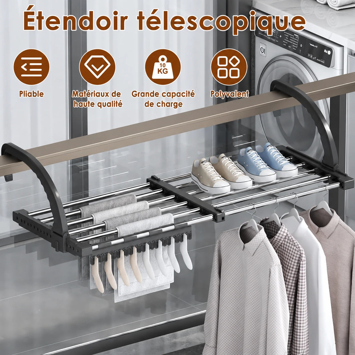 Étendoir radiateur extensible 42-72 cm noir