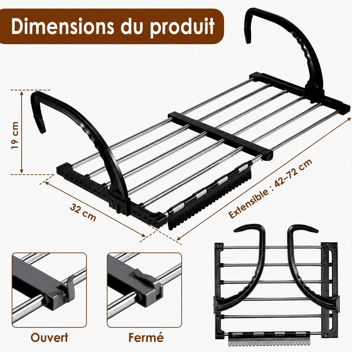 Étendoir radiateur extensible noir — vue 5