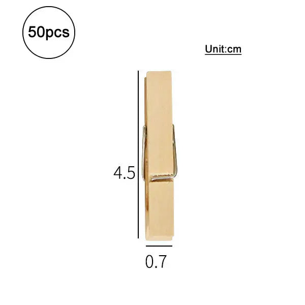 Pinces à linge bois avec ressort — lot de 50, 6 tailles disponibles