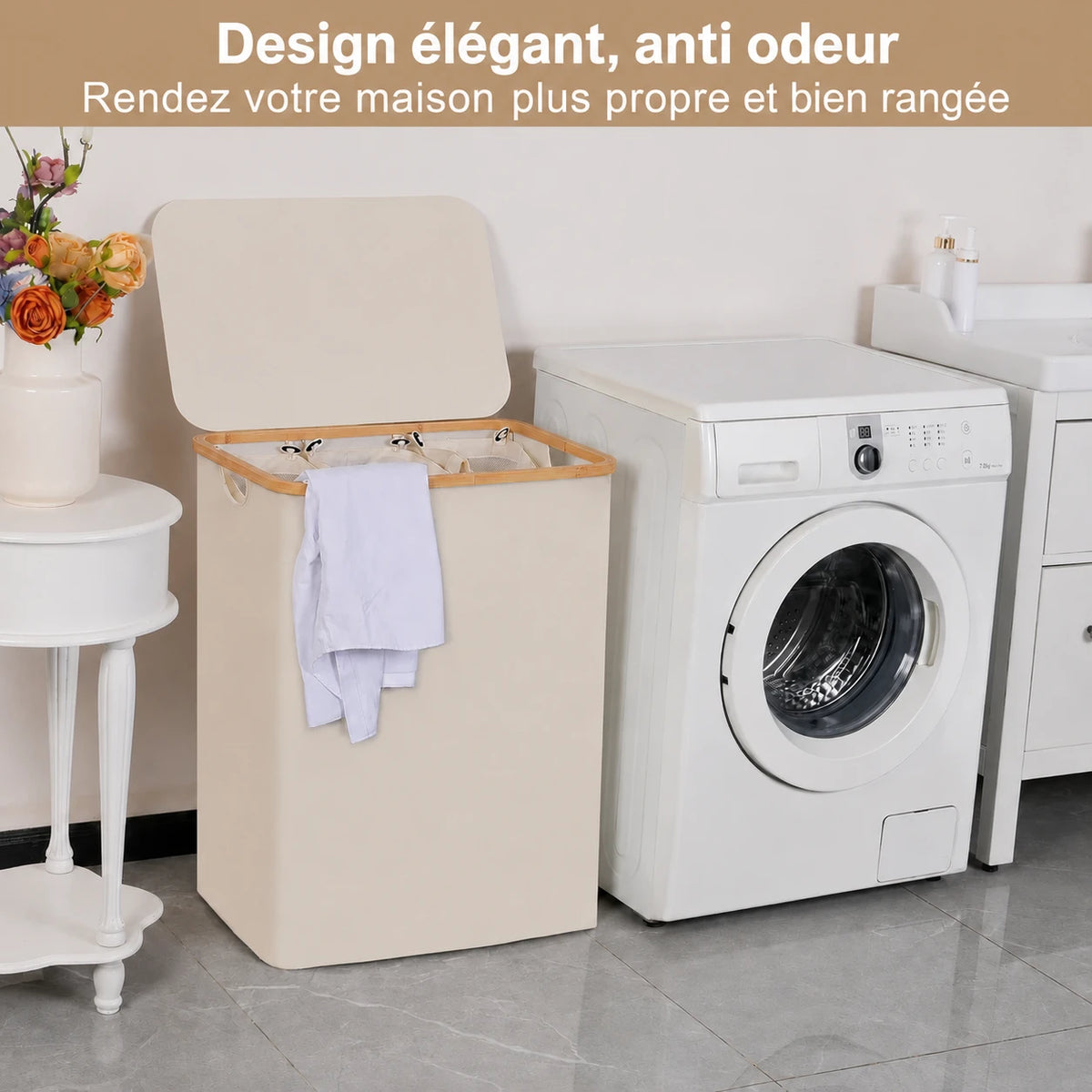 Panier à linge 3 compartiments sac amovible lavable 160L