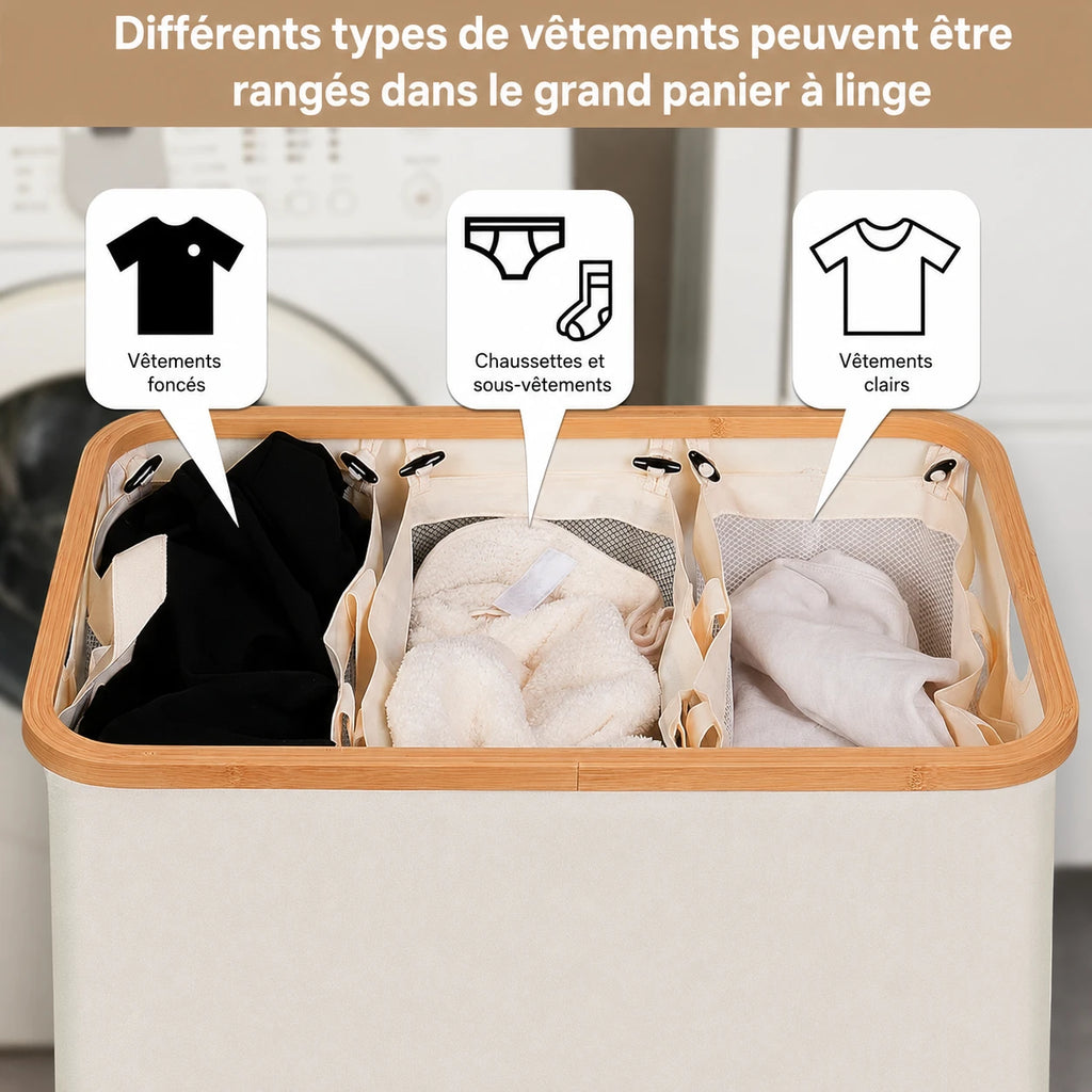 Panier à linge 3 compartiments 160L — vue 2