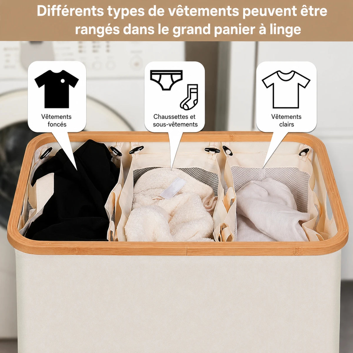Panier à linge 3 compartiments 160L — vue 2