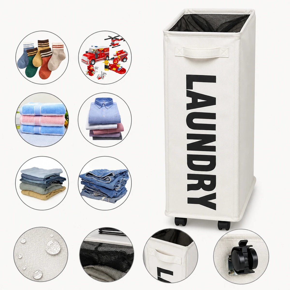 Panier à linge à roulettes pliable multiusage — vue 6