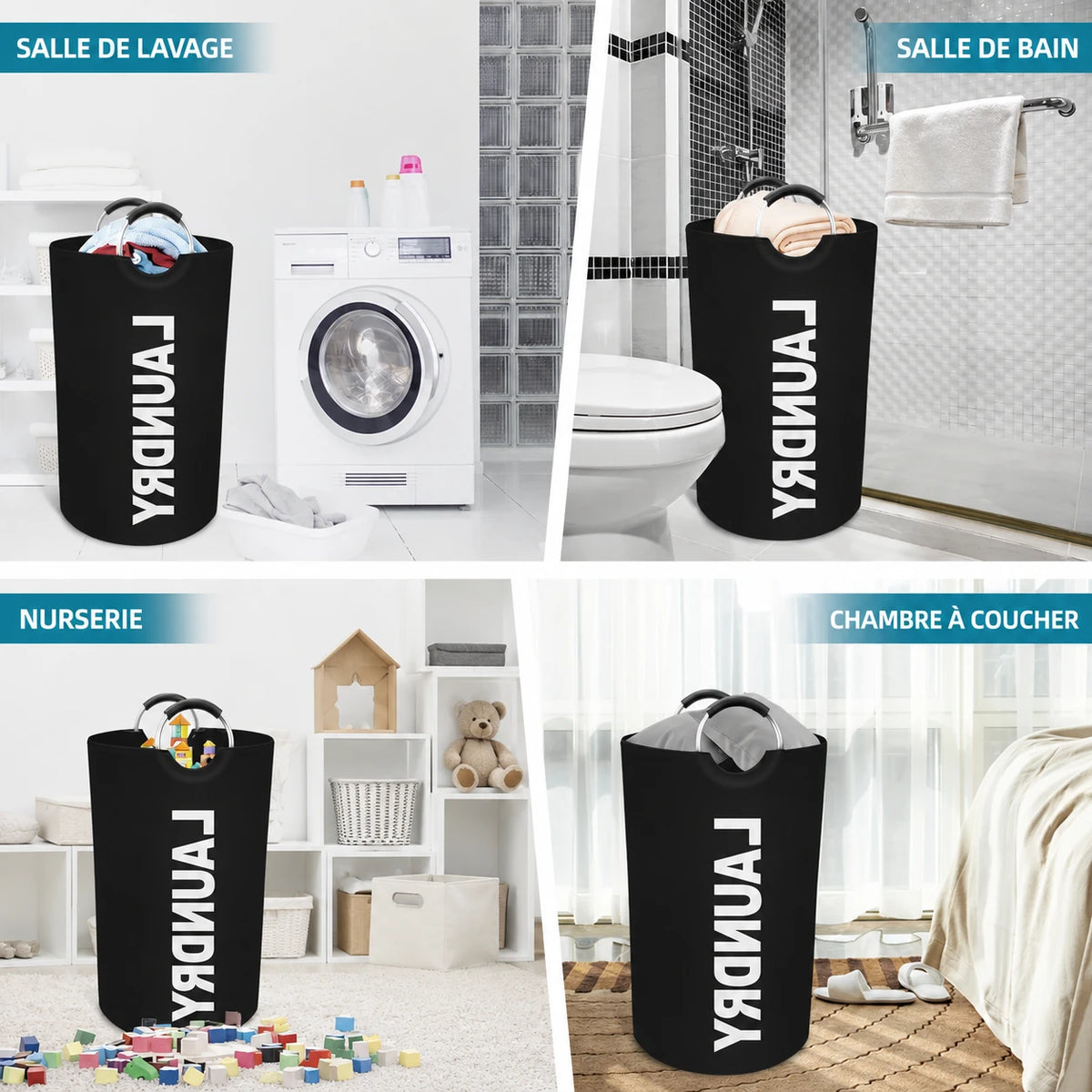 Panier à linge imperméable pliable poignées rembourrées — vue 2