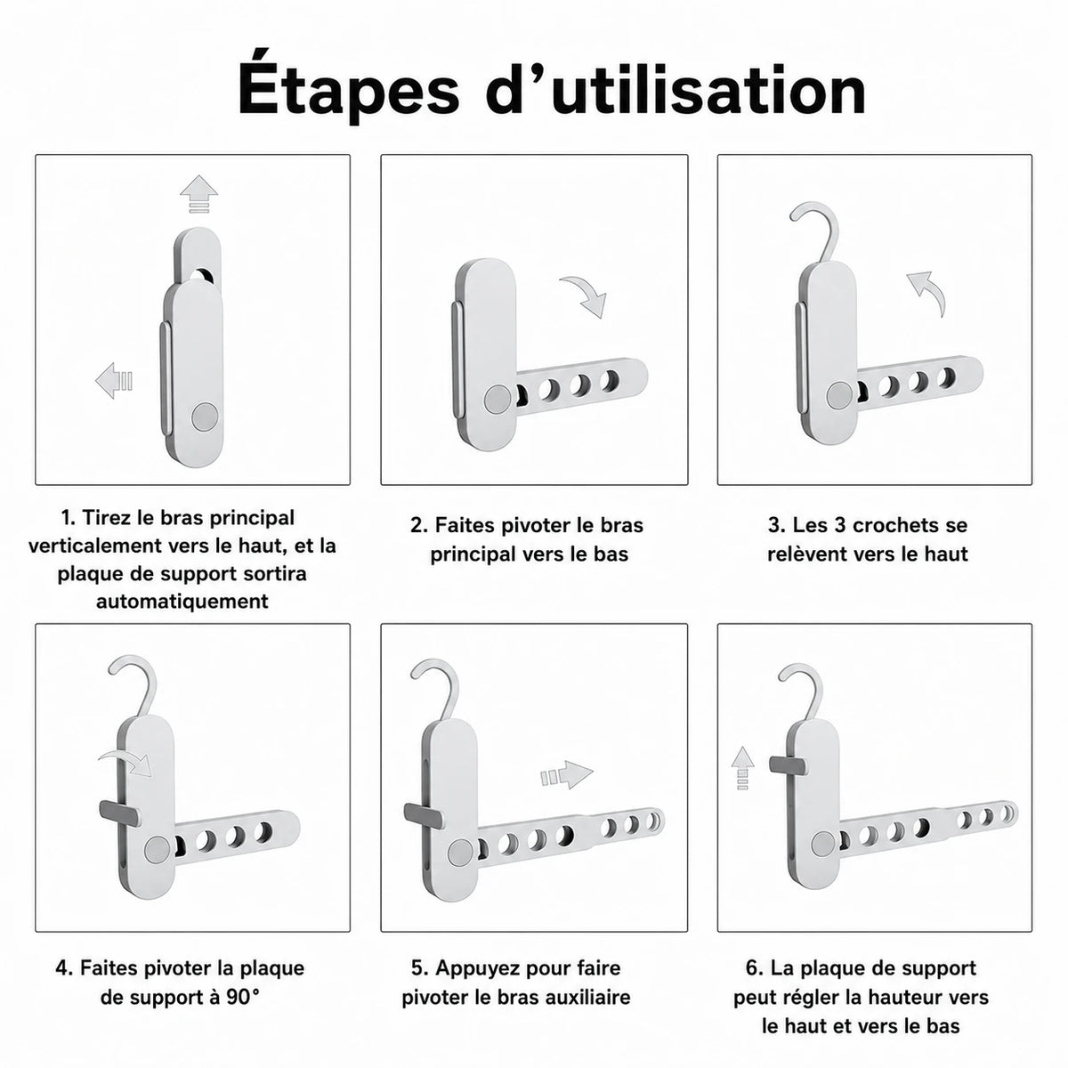 Petit étendoir cintre 7 trous pliable — vue 6