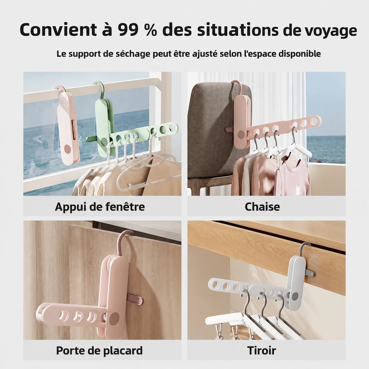 Petit étendoir cintre 7 trous pliable — vue détaillée