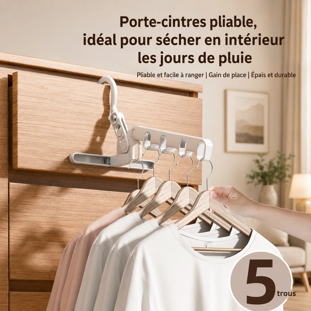 Petit étendoir cintre pliable 5 niveaux — vue détaillée