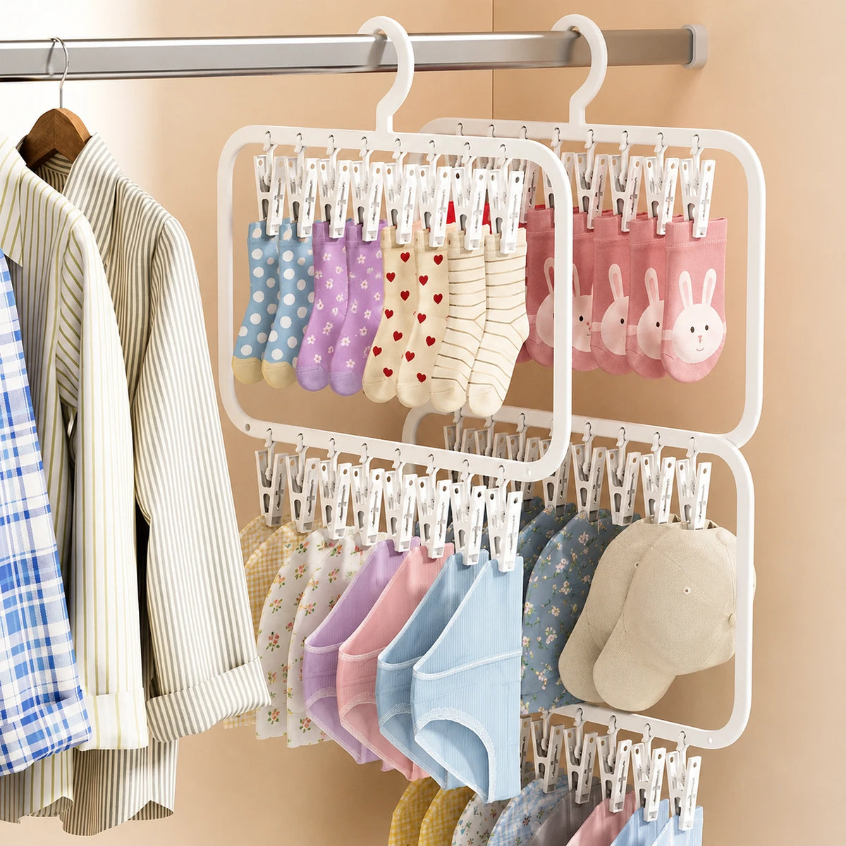 Petit étendoir à linge multi-pinces sous-vêtements suspendu