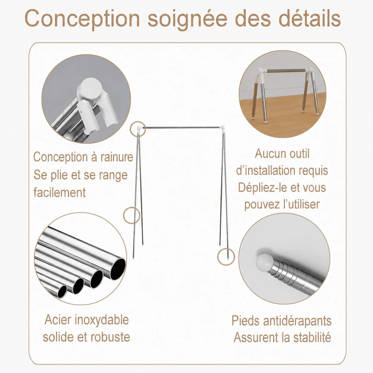 Petit étendoir rétractable camping — vue détaillée
