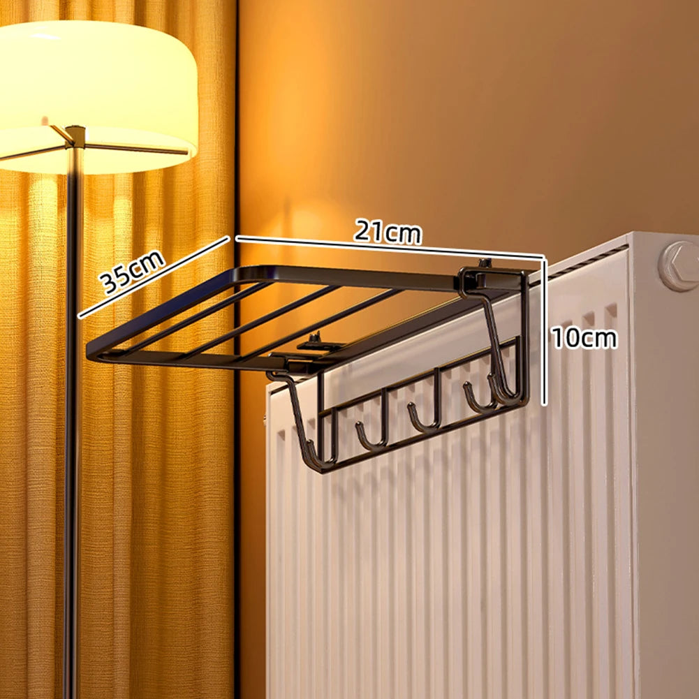 Étendoir radiateur porte-serviettes 35 cm – étagère et crochets