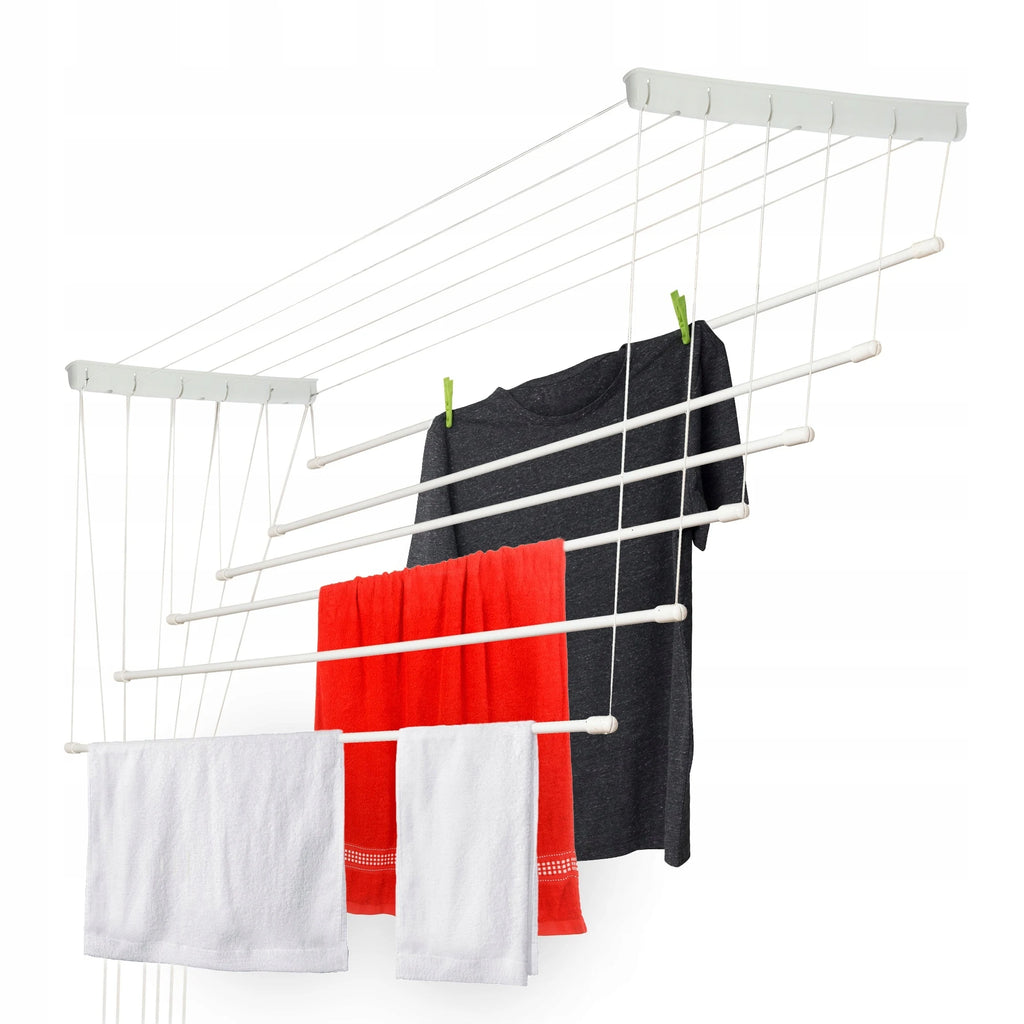 Étendoir plafond manuel à cordes – 6 barres acier 190 cm