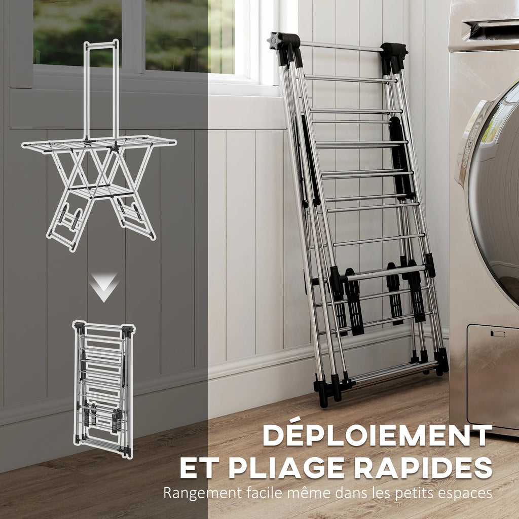 Étendoir à linge pliable 2 niveaux – barre suspension haute
