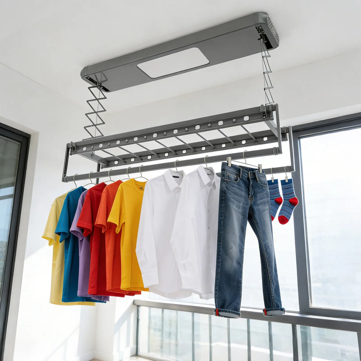 Étendoir plafond motorisé LED – descente télécommandé