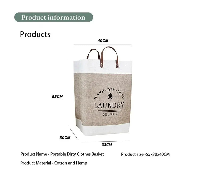 Panier à linge en coton naturel – pliable off-white style classique