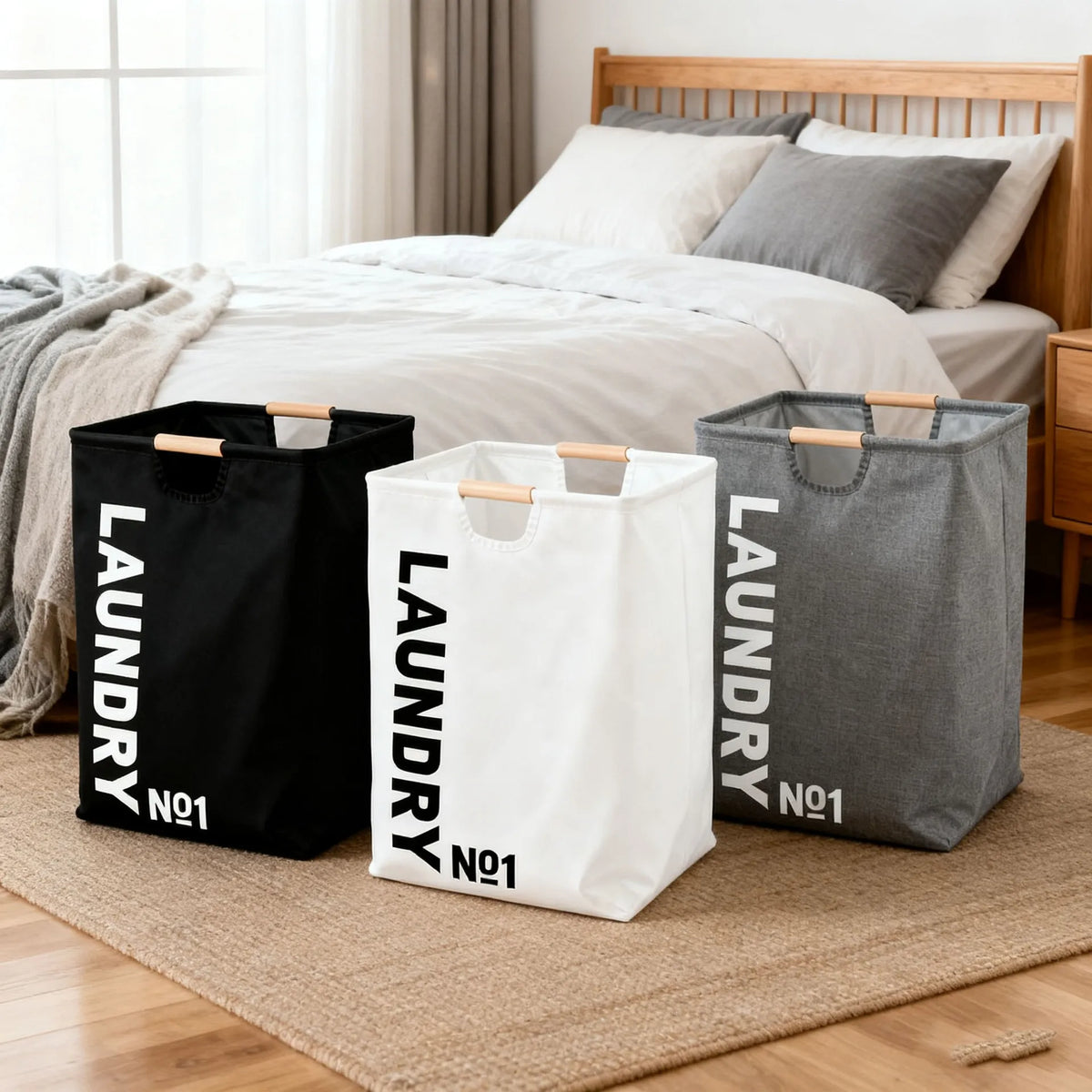 Panier à linge tissu imperméable – noir gris ou blanc 40x30x50cm
