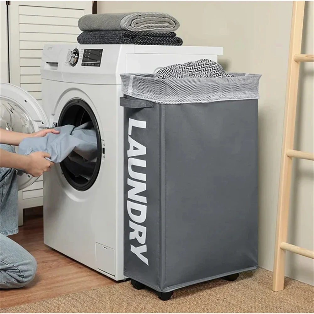 Panier à linge à roulettes pliable – multiusage avec poignées
