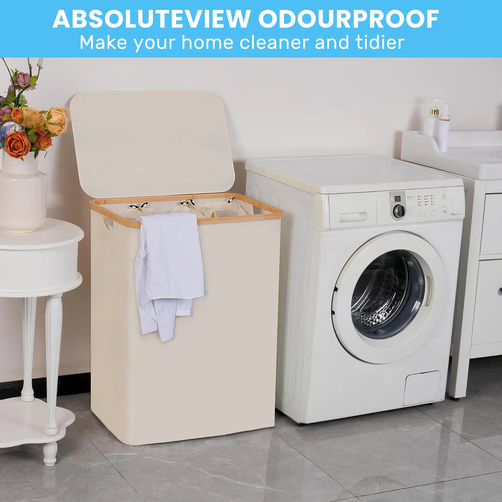 Panier à linge 3 compartiments sac amovible lavable – 160L