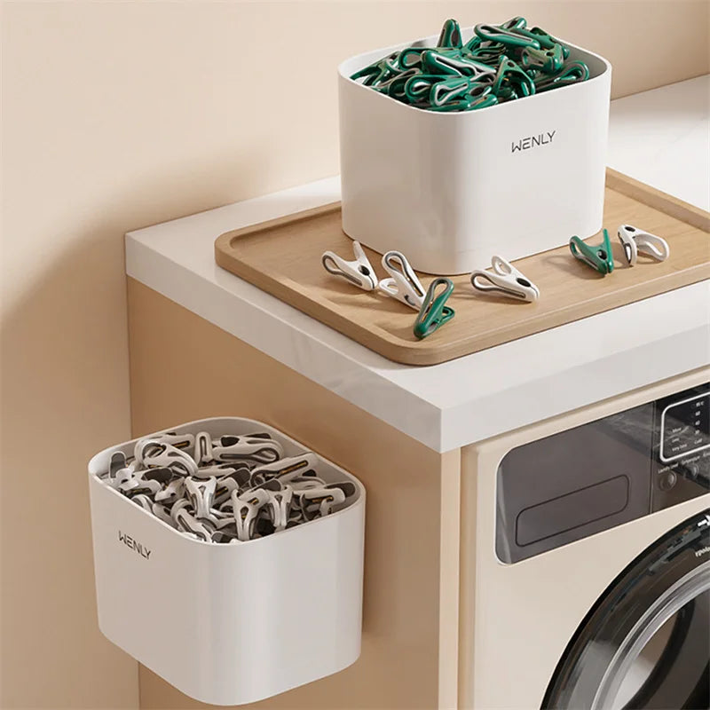 Pinces à linge plastique avec panier de rangement — lot de 24 ou 36