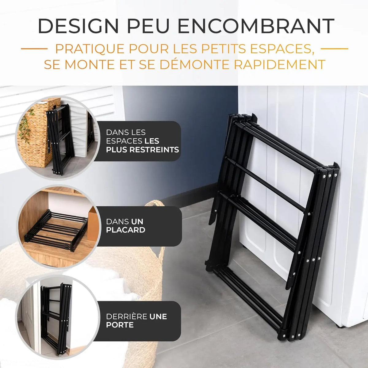 Étendoir tour accordéon 3 niveaux - déployable 11 barres