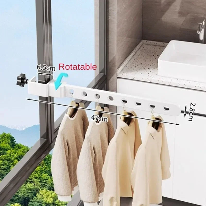 Étendoir balcon barre pliable 90° acier 8 trous cadre fenêtre