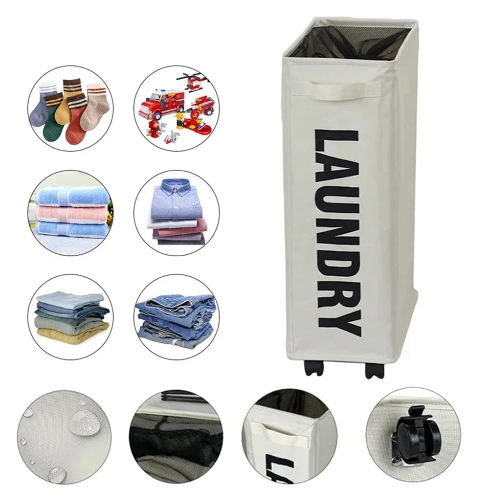 Panier à linge à roulettes pliable – multiusage avec poignées