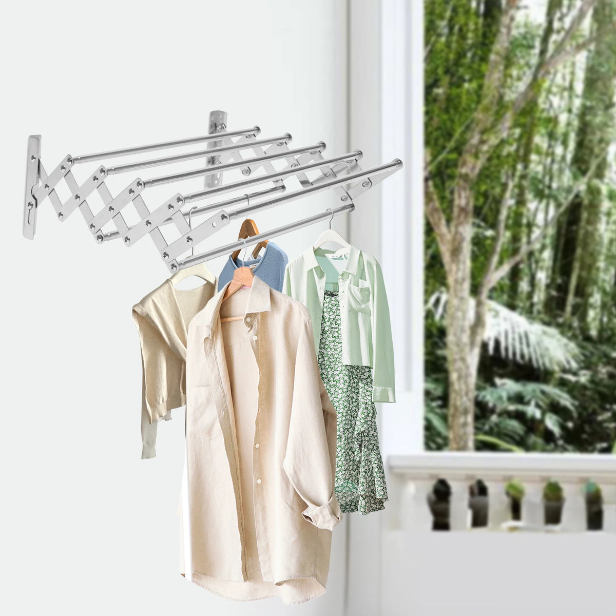 Étendoir mural extensible 7 rails – acier inoxydable 42-80 cm