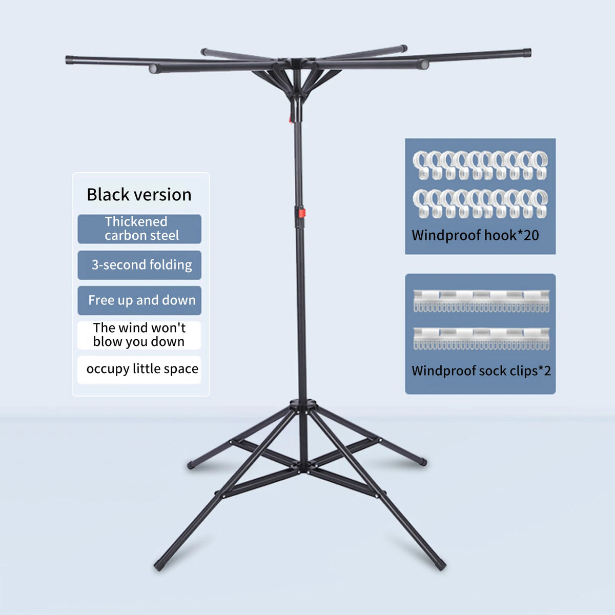 Séchoir parapluie pliable sur pied – acier noir 6 bras